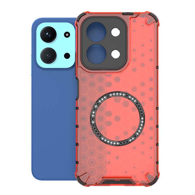 

For Redmi 15C 5G / 4G Global 171mm Honeycomb Magnetic Ring Shockproof Phone Case(Red)