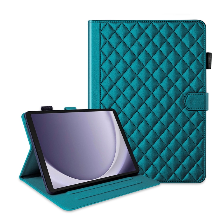 

For Samsung Galaxy Tab A9 Rhombus Lattice Leather Tablet Case(Dark Green)