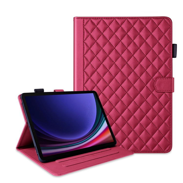

For Samsung Galaxy Tab S9 FE / S9 Rhombus Lattice Leather Tablet Case(Red)