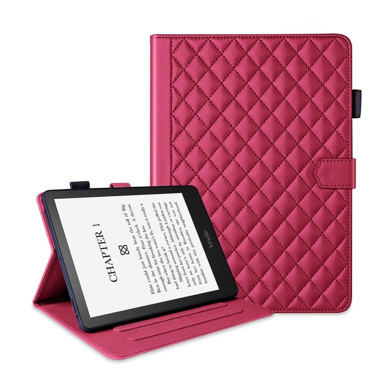 

For Amazon Kindle Paperwhite 12th Gen 2024 Rhombus Lattice Leather Tablet Case(Red)