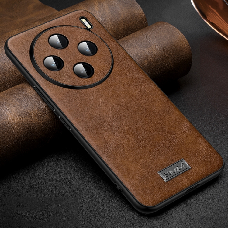 

For vivo X100 SULADA Shockproof TPU + Handmade Leather Phone Case(Brown)