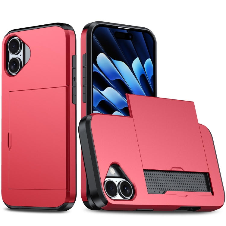 

For iPhone 16 Shockproof Armor Phone Case with Card Slot(Red)