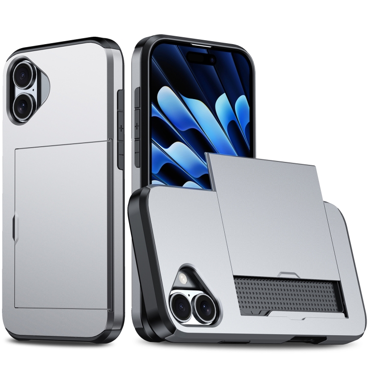 

For iPhone 16 Shockproof Armor Phone Case with Card Slot(Grey)