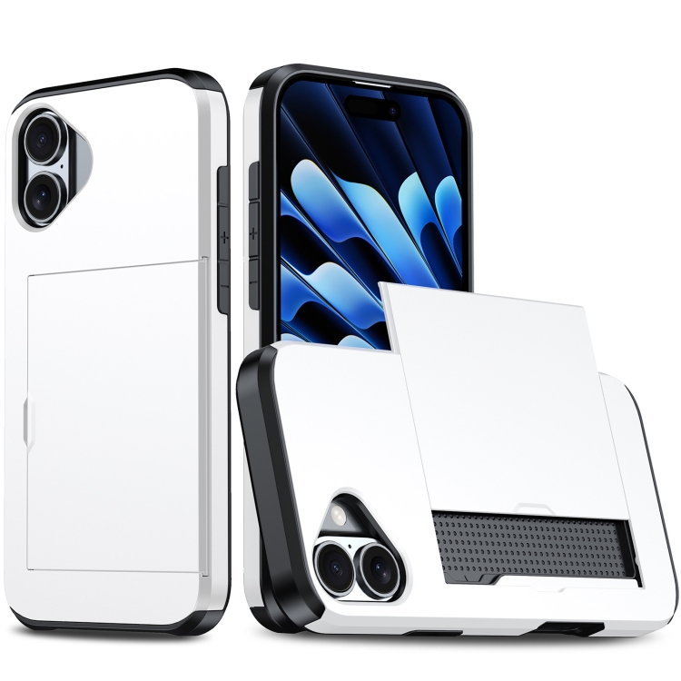 

For iPhone 16 Plus Shockproof Armor Phone Case with Card Slot(White)