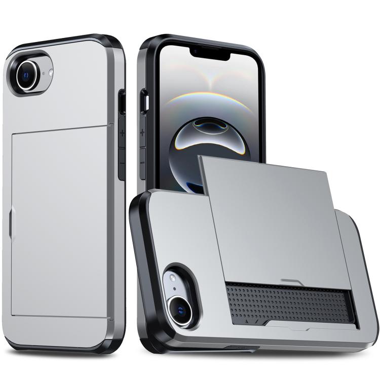 

For iPhone 16e Shockproof Armor Phone Case with Card Slot(Silver)