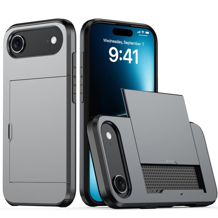 

For iPhone 17 Air Shockproof Armor Phone Case with Card Slot(Grey)