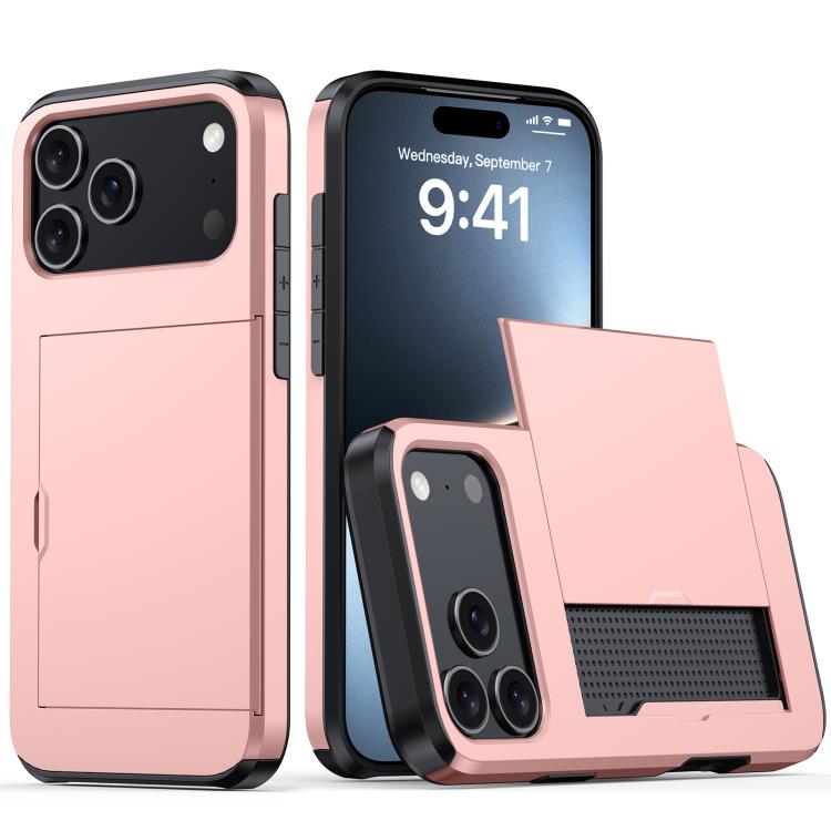 

For iPhone 17 Pro Shockproof Armor Phone Case with Card Slot(Rose Gold)