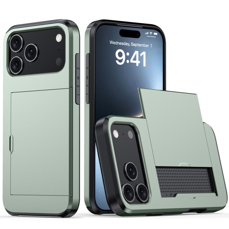 

For iPhone 17 Pro Shockproof Armor Phone Case with Card Slot(Dark Green)