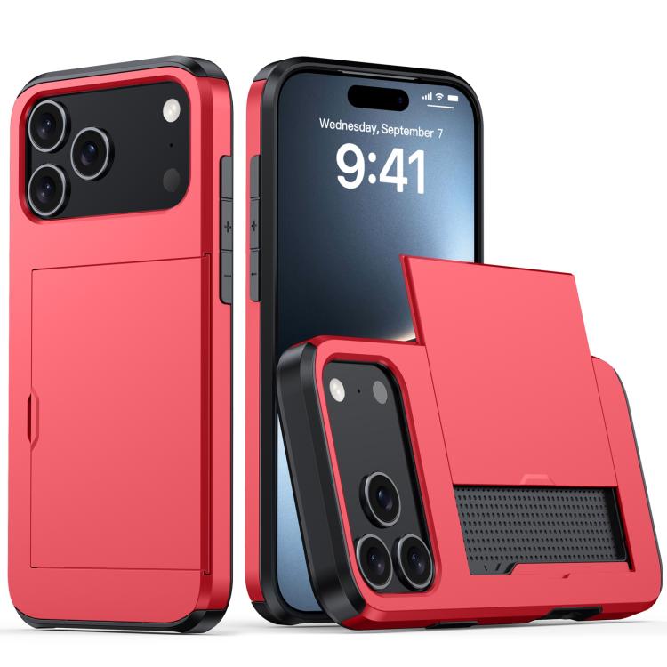 For iPhone 18 Pro Shockproof Armor Phone Case with Card Slot(Red)