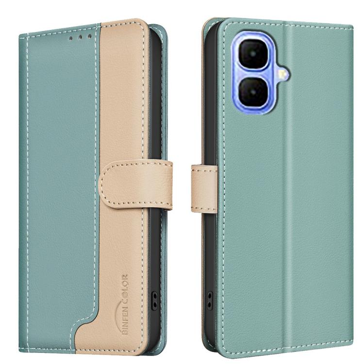 

For Infinix Smart 10 4G Color Matching RFID Anti-theft Leather Phone Case(Green)