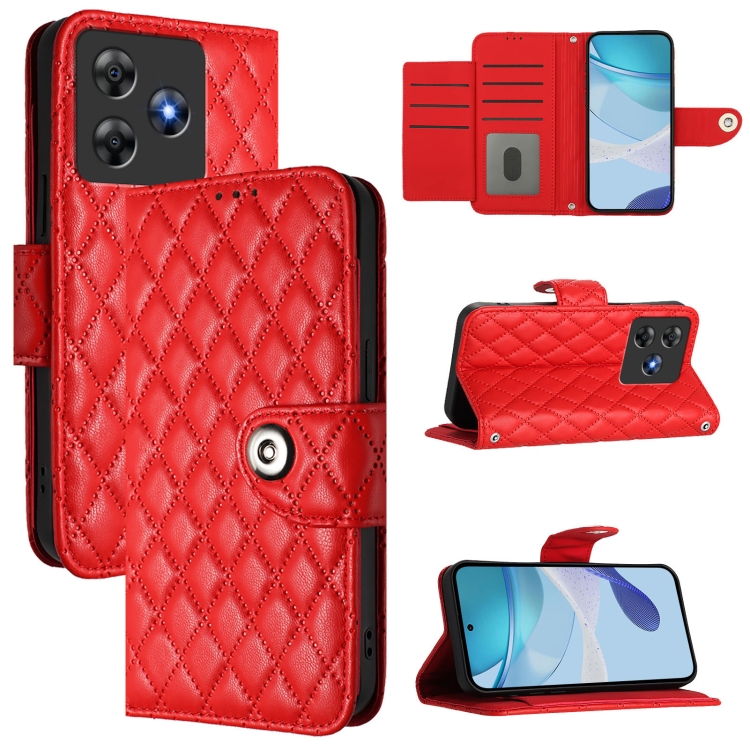 

For Blackview Wave 8C Rhombic Texture Flip Leather Phone Case with Lanyard(Red)