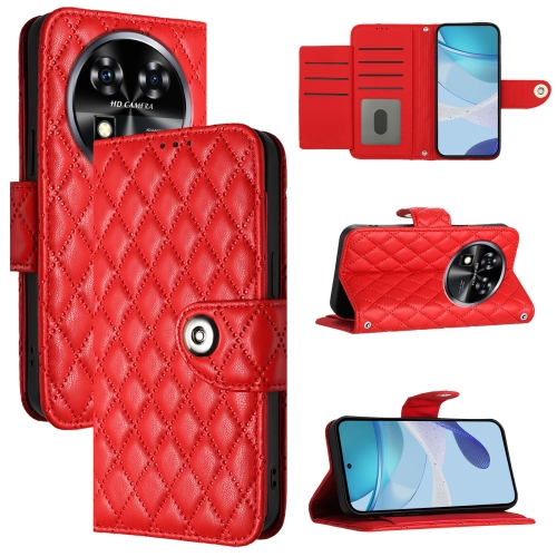 

For Oukitel C37 Rhombic Texture Flip Leather Phone Case with Lanyard(Red)