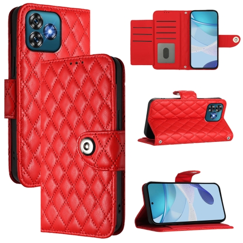 

For Oukitel C53 Rhombic Texture Flip Leather Phone Case with Lanyard(Red)