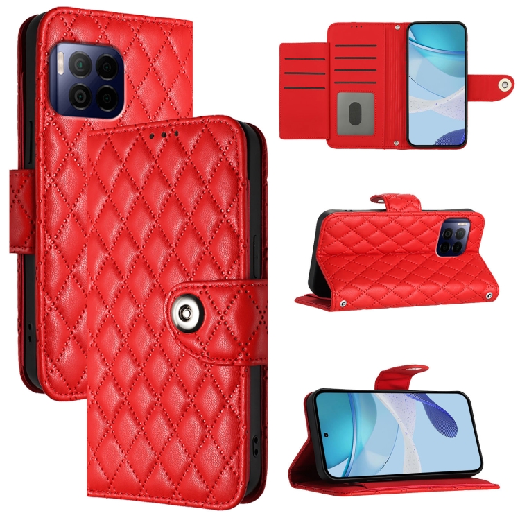 

For T-Mobile REVVL 7 Pro 5G Rhombic Texture Flip Leather Phone Case with Lanyard(Red)