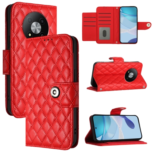 

For ZTE Blade A73 5G Rhombic Texture Flip Leather Phone Case with Lanyard(Red)