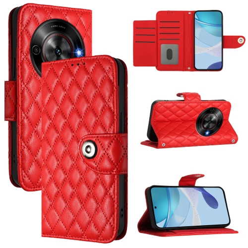 

For ZTE Blade A75 5G Rhombic Texture Flip Leather Phone Case with Lanyard(Red)