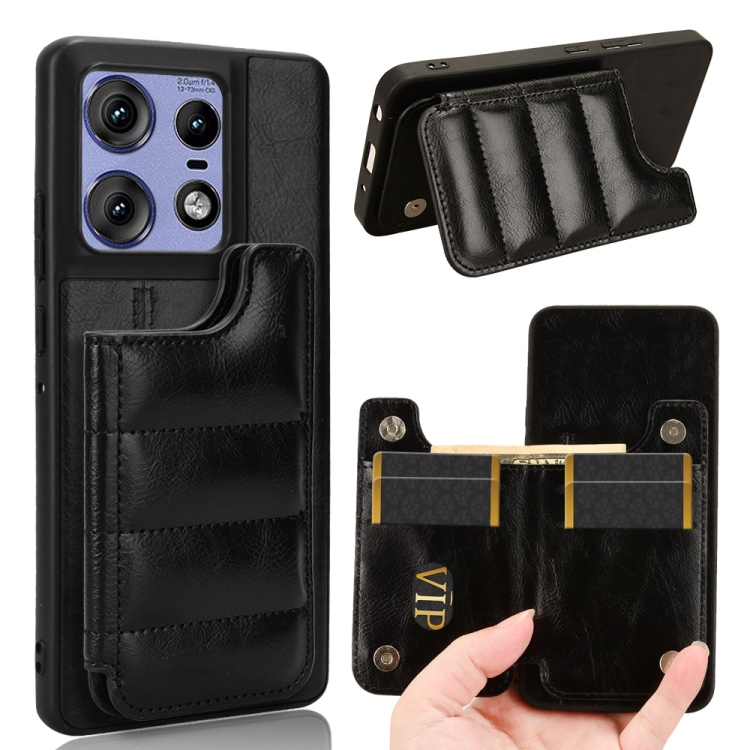 

For Motorola Edge 50 Pro Cow Pattern Sewing Card Bag Phone Case(Black)