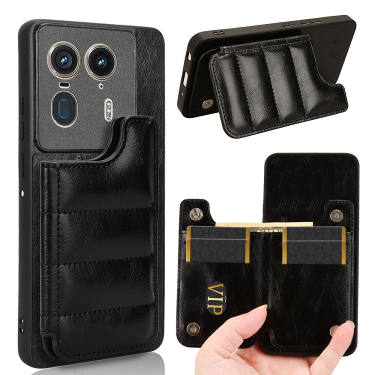 

For Motorola Edge 50 Ultra / X50 Ultra Cow Pattern Sewing Card Bag Phone Case(Black)