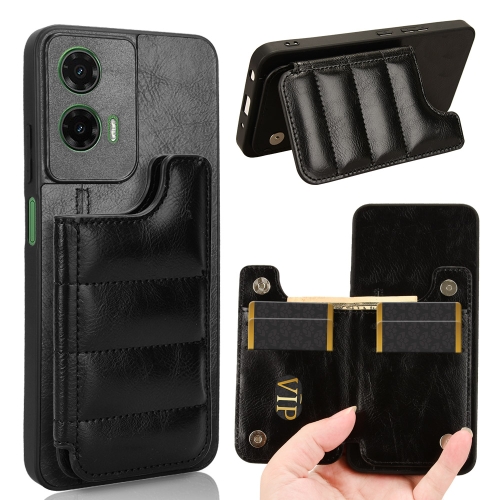 

For Motorola Moto G35 5G Cow Pattern Sewing Card Bag Phone Case(Black)