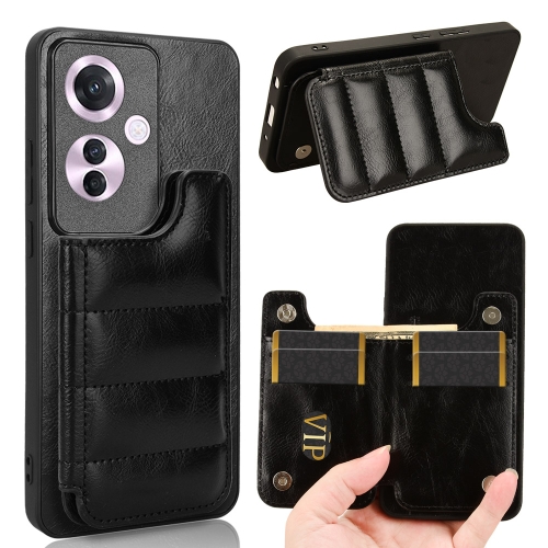 

For OPPO Reno11 F / F25 Pro Cow Pattern Sewing Card Bag Phone Case(Black)