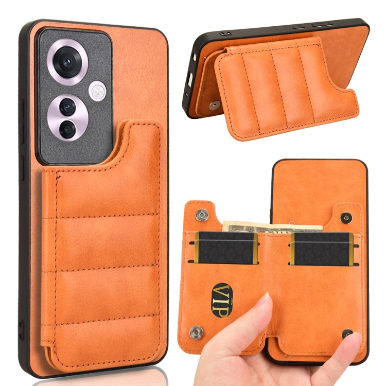 

For OPPO Reno11 F / F25 Pro Cow Pattern Sewing Card Bag Phone Case(Orange)