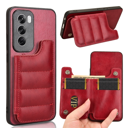 

For OPPO Reno12 Pro 5G Global Cow Pattern Sewing Card Bag Phone Case(Red)