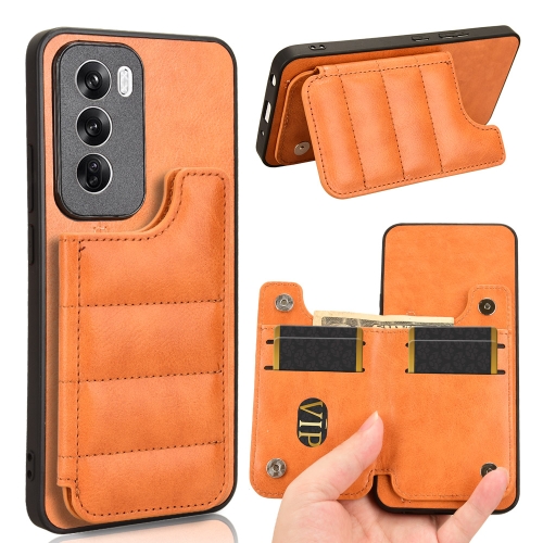 

For OPPO Reno12 5G Global Cow Pattern Sewing Card Bag Phone Case(Orange)