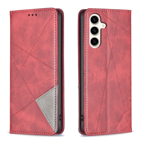 

For Samsung Galaxy S24 FE 5G Rhombus Texture Magnetic Leather Phone Case(Red)