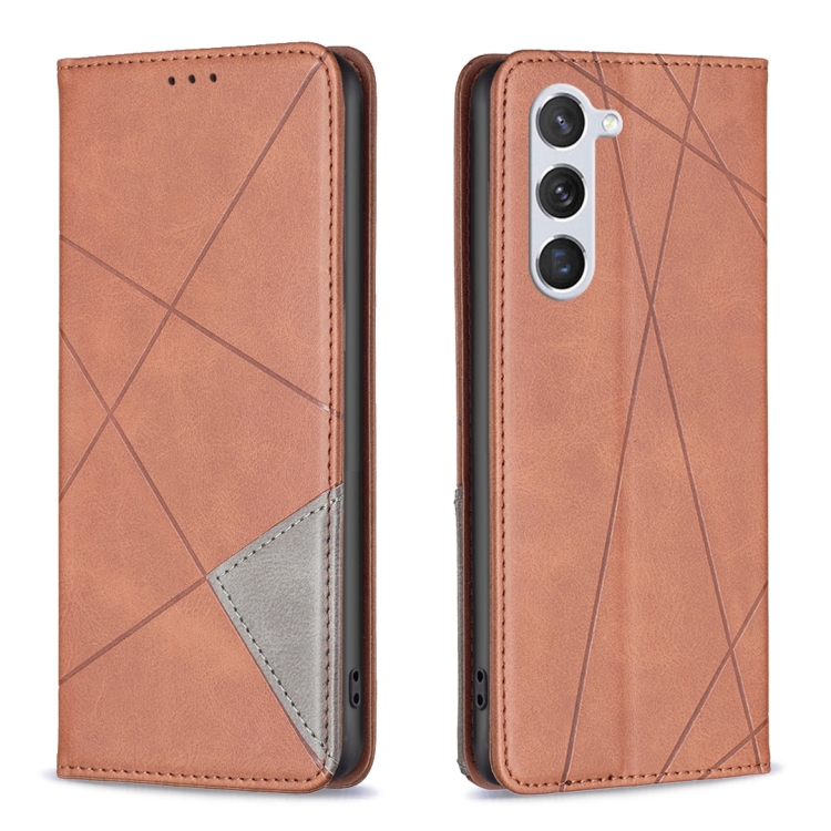 

For Samsung Galaxy S25 5G Rhombus Texture Magnetic Leather Phone Case(Brown)