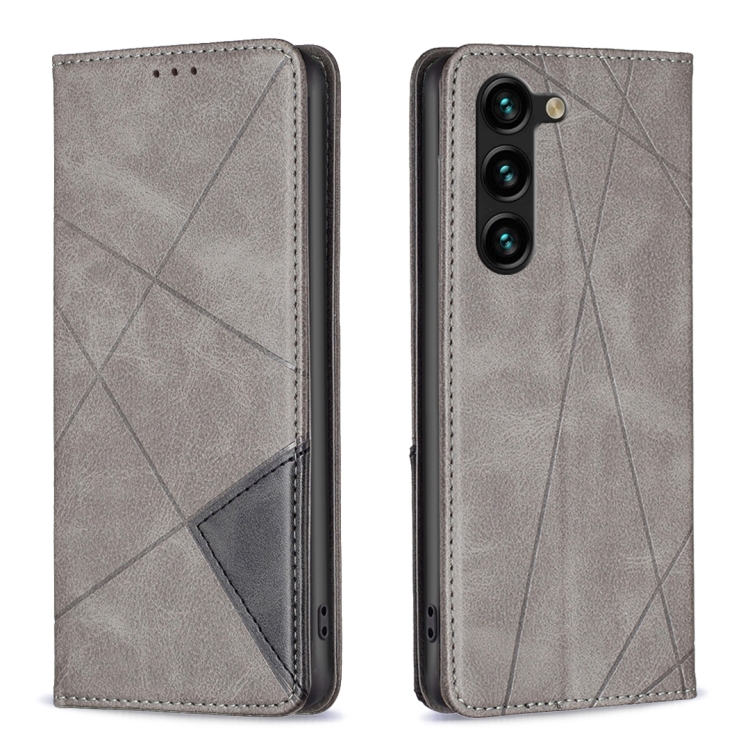 

For Samsung Galaxy S25+ 5G Rhombus Texture Magnetic Leather Phone Case(Grey)