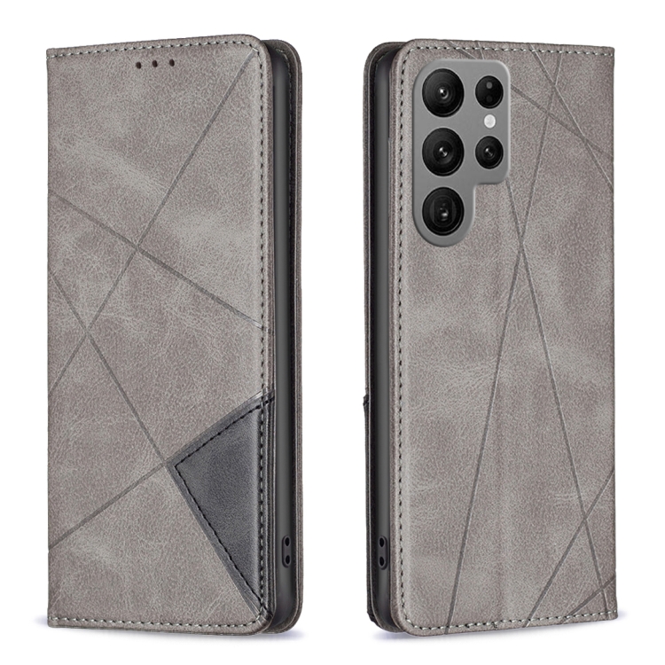 

For Samsung Galaxy S25 Ultra 5G Rhombus Texture Magnetic Leather Phone Case(Grey)