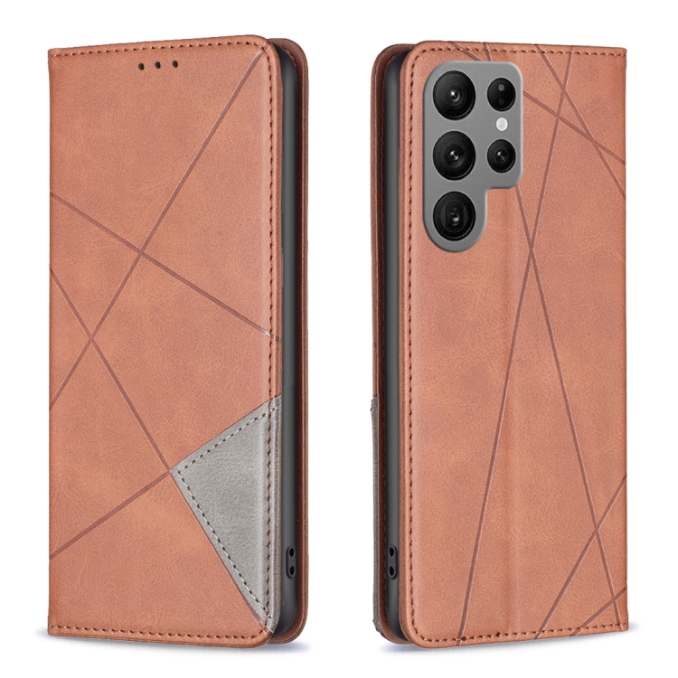 

For Samsung Galaxy S25 Ultra 5G Rhombus Texture Magnetic Leather Phone Case(Brown)