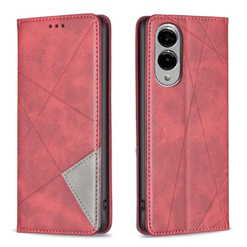 

For Samsung Galaxy S25 Edge 5G Rhombus Texture Magnetic Leather Phone Case(Red)