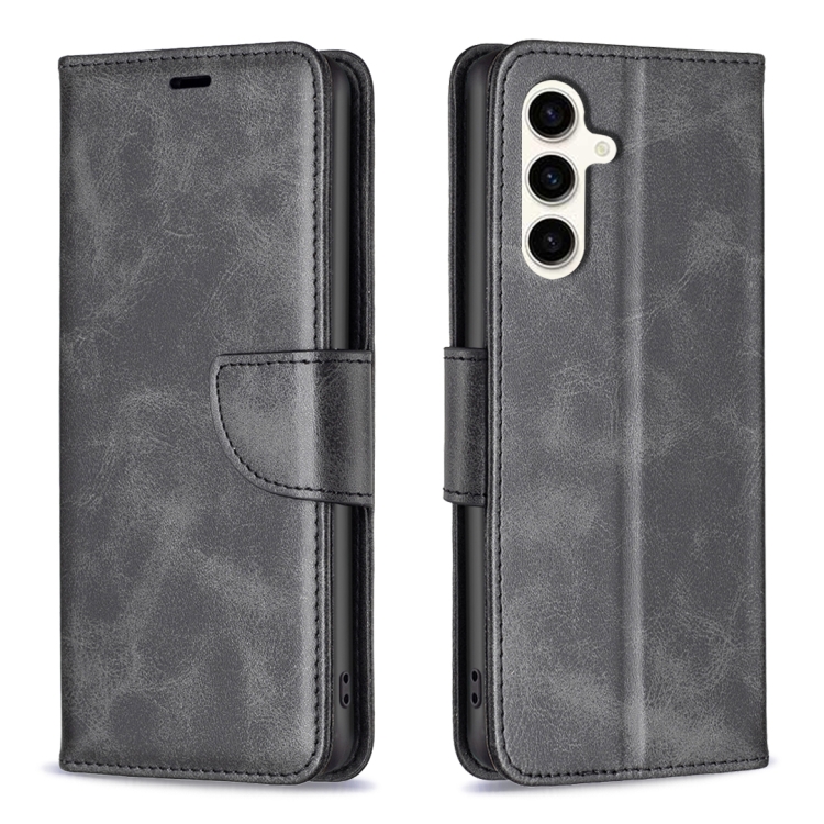 

For Samsung Galaxy S24 FE 5G Lambskin Texture Pure Color Flip Leather Phone Case(Black)