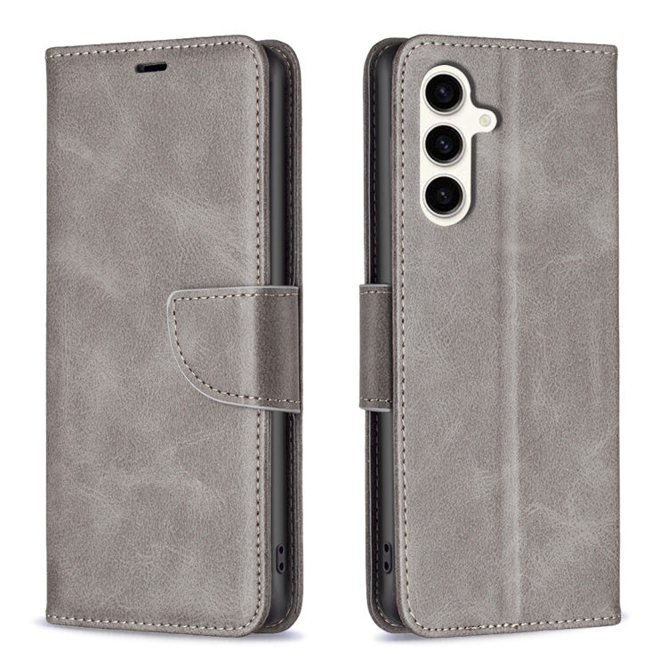 

For Samsung Galaxy S24 FE 5G Lambskin Texture Pure Color Flip Leather Phone Case(Grey)