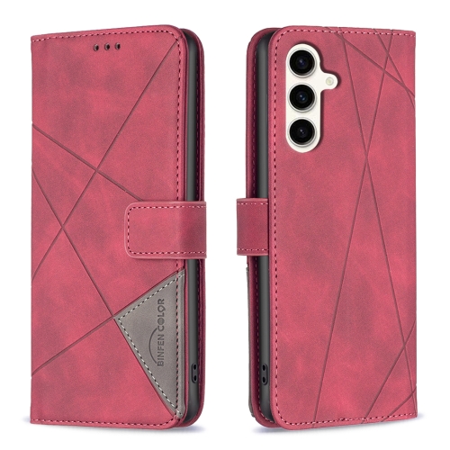 

For Samsung Galaxy S24 FE 5G Magnetic Buckle Rhombus Texture Leather Phone Case(Red)