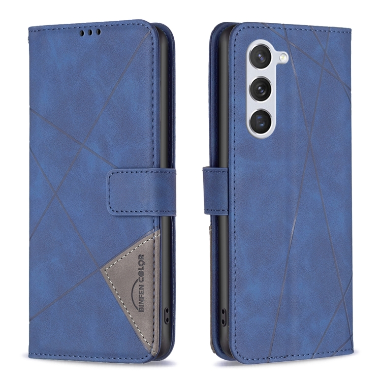 

For Samsung Galaxy S25 5G Magnetic Buckle Rhombus Texture Leather Phone Case(Blue)