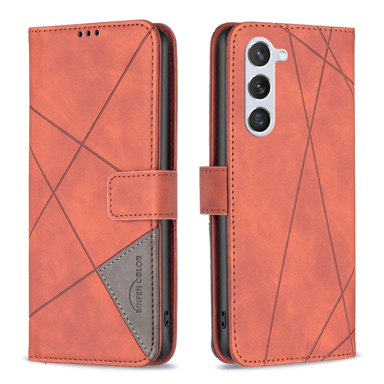

For Samsung Galaxy S25 5G Magnetic Buckle Rhombus Texture Leather Phone Case(Brown)