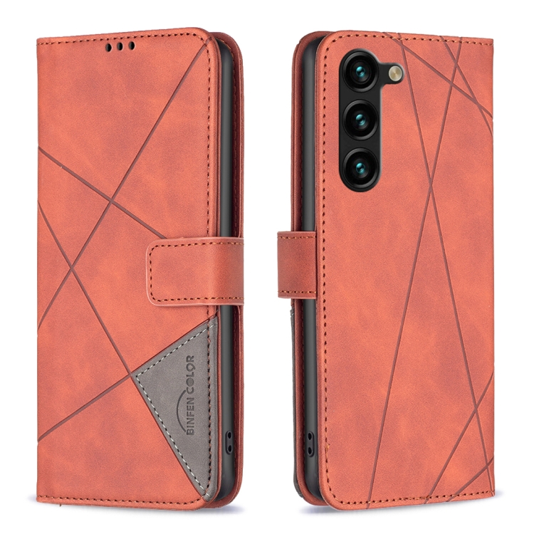 

For Samsung Galaxy S25+ 5G Magnetic Buckle Rhombus Texture Leather Phone Case(Brown)