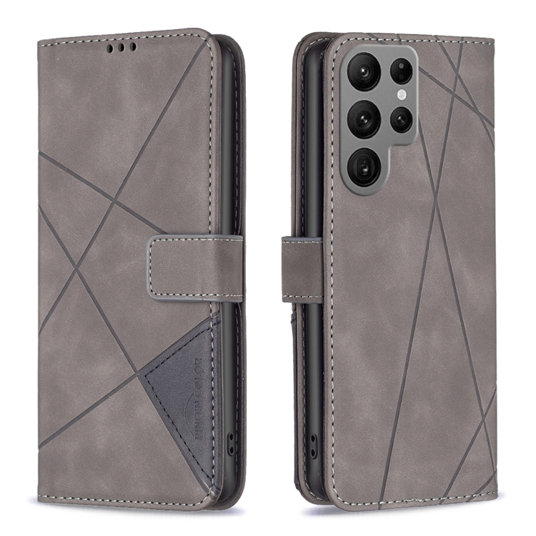 

For Samsung Galaxy S25 Ultra 5G Magnetic Buckle Rhombus Texture Leather Phone Case(Grey)