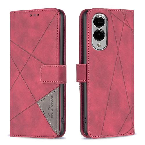 

For Samsung Galaxy S25 Edge 5G Magnetic Buckle Rhombus Texture Leather Phone Case(Red)