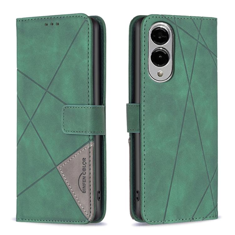 

For Samsung Galaxy S25 Edge 5G Magnetic Buckle Rhombus Texture Leather Phone Case(Green)