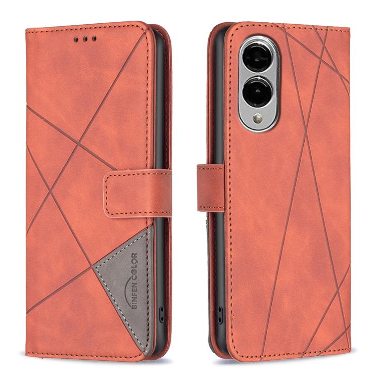 

For Samsung Galaxy S25 Edge 5G Magnetic Buckle Rhombus Texture Leather Phone Case(Brown)