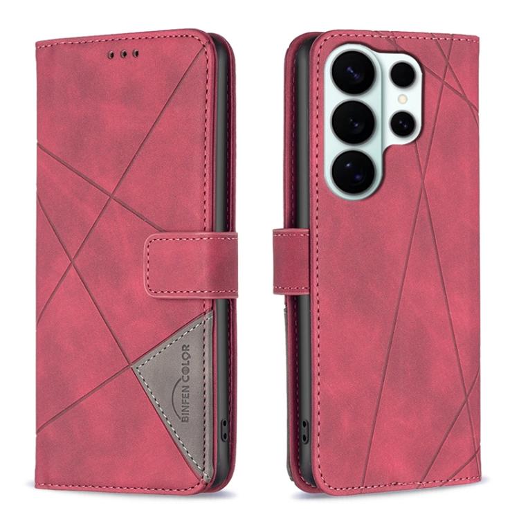 

For Samsung Galaxy S26 Ultra 5G Magnetic Buckle Rhombus Texture Leather Phone Case(Red)