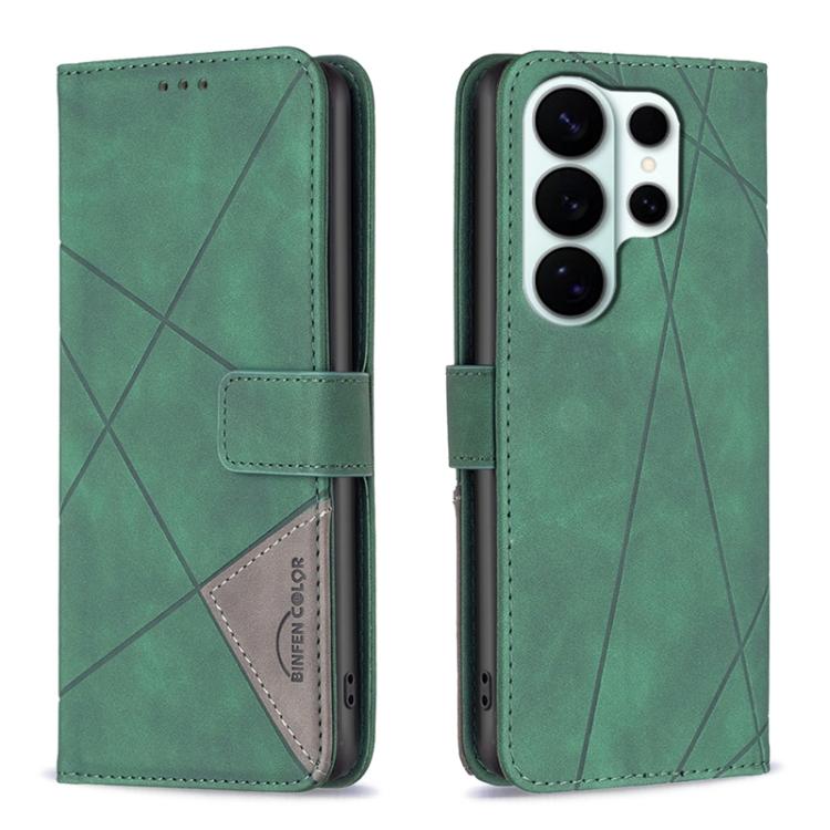 For Samsung Galaxy S26 Ultra 5G Magnetic Buckle Rhombus Texture Leather Phone Case(Green)