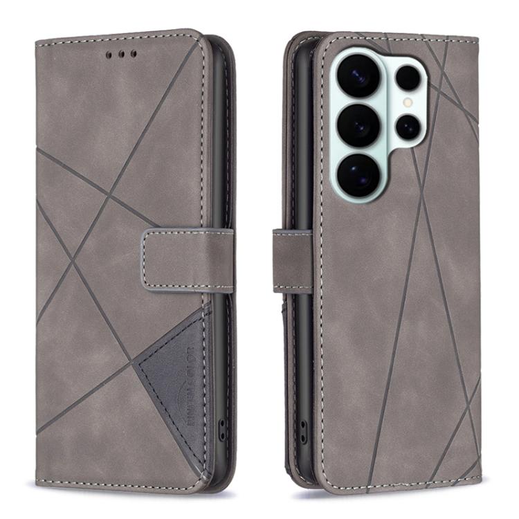 For Samsung Galaxy S26 Ultra 5G Magnetic Buckle Rhombus Texture Leather Phone Case(Grey)