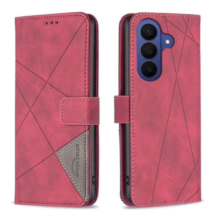 For Galaxy S26 FE 5G Magnetic Buckle Rhombus Texture Leather Phone Case(Red)