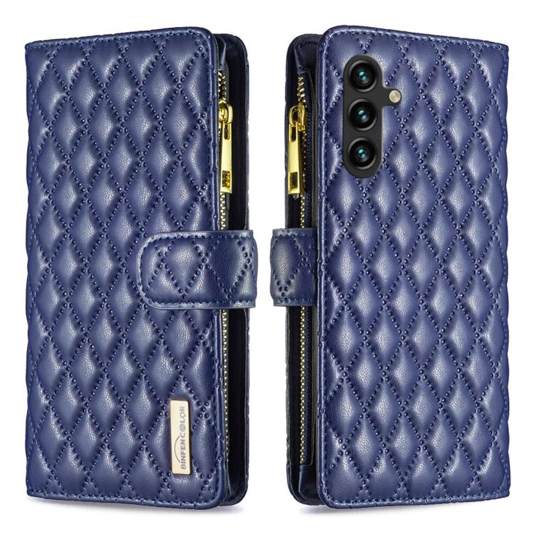 

For Galaxy S26 FE 5G Diamond Lattice Zipper Wallet Leather Flip Phone Case(Blue)