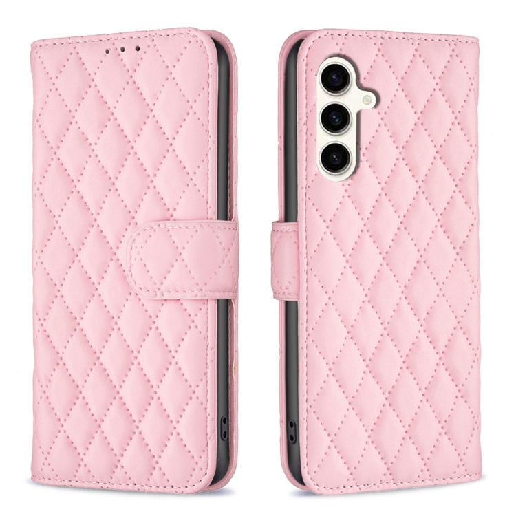 

For Samsung Galaxy S24 FE 5G Diamond Lattice Wallet Flip Leather Phone Case(Pink)