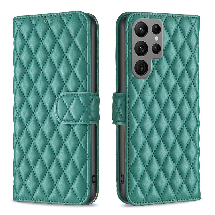 

For Samsung Galaxy S25 Ultra 5G Diamond Lattice Wallet Flip Leather Phone Case(Green)